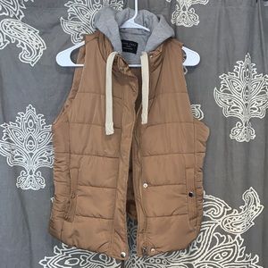 Love Tree Tan Puffy Vest with Gray Hood Size Large